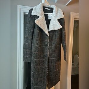 Altar'd State Gray Plaid Pea Coat with White Collar